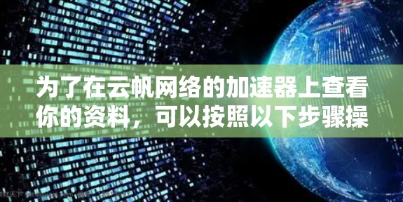 为了在云帆网络的加速器上查看你的资料，可以按照以下步骤操作